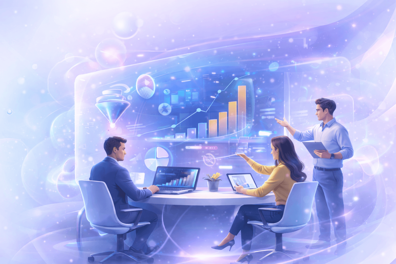 Digital marketing strategy and analytics team illustration